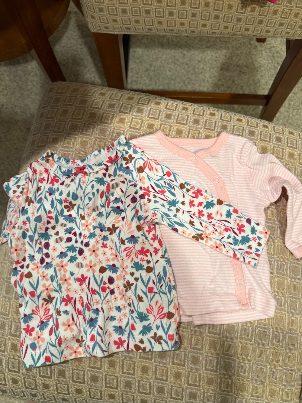 Carter's Floral Print and Pink Stripe Long-Sleeve Shirts 2pack 3m